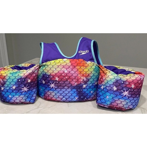 Speedo Child Life Vest With Arm Floats Kids Child 33-55 pounds Rainbow Mermaid - Picture 2 of 7